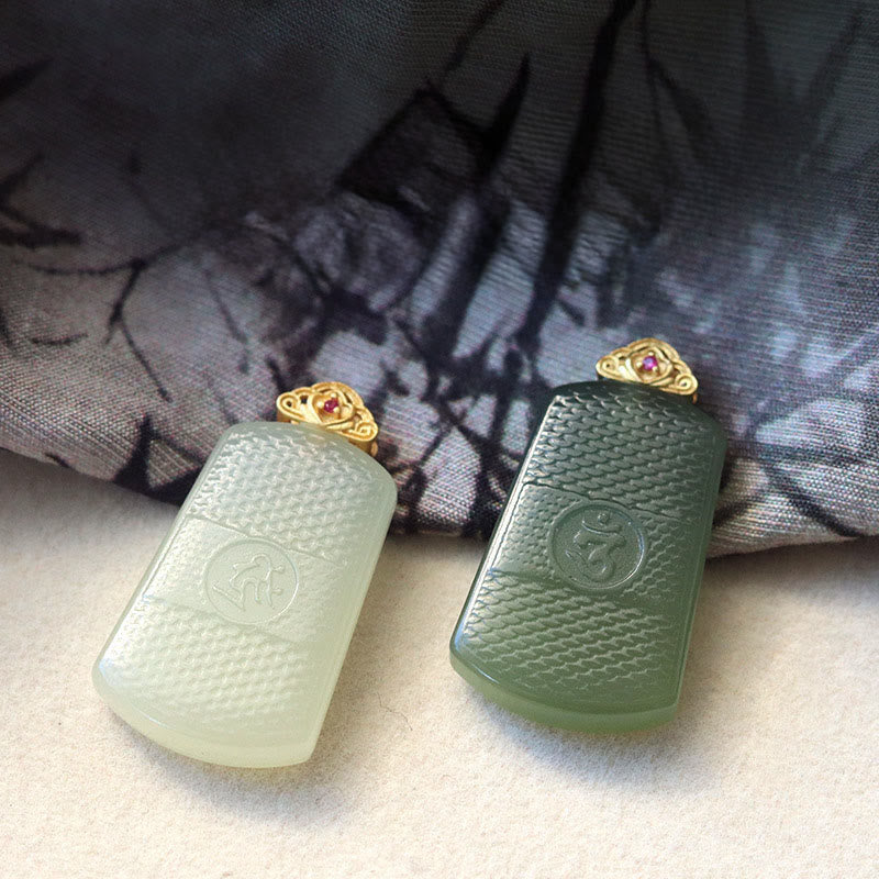 Buddha Stones 和田翡翠 925スターリングシルバー Omシンボル豊かさのネックレスペンダント - image 9
