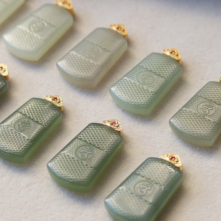 Buddha Stones 和田翡翠 925スターリングシルバー Omシンボル豊かさのネックレスペンダント - image 13