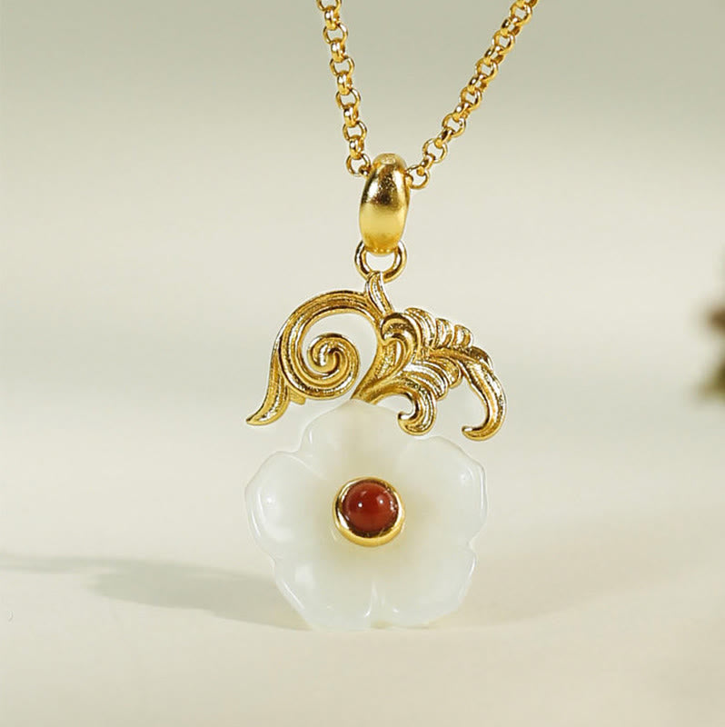 Buddha Stones 和田翡翠の花 925スターリングシルバー 幸運のネックレスペンダント - image 3