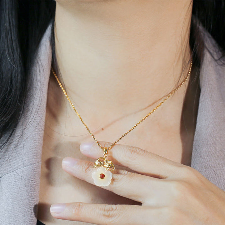 Buddha Stones 和田翡翠の花 925スターリングシルバー 幸運のネックレスペンダント - image 4