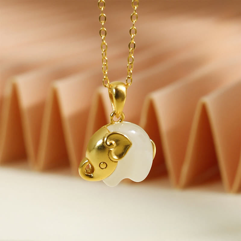 Buddha Stones 象の和田翡翠925スターリングシルバー幸運ネックレスペンダント - 和田翡翠925スターリングシルバー象（ペンダントサイズ：19×15mm） - image 0