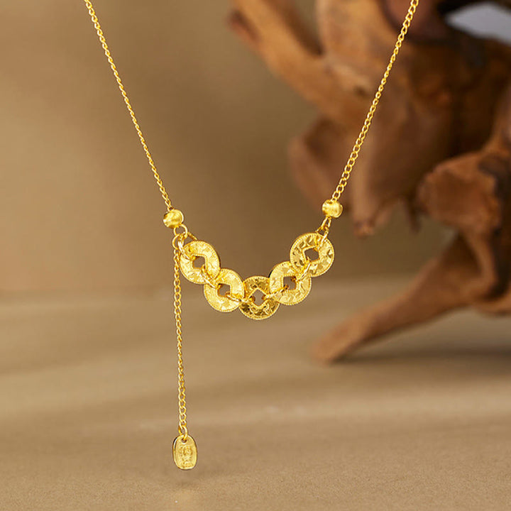 Buddha Stones 925スターリングシルバー五帝コイン守護リングブレスレットネックレスペンダント - 金のネックレス - image 0