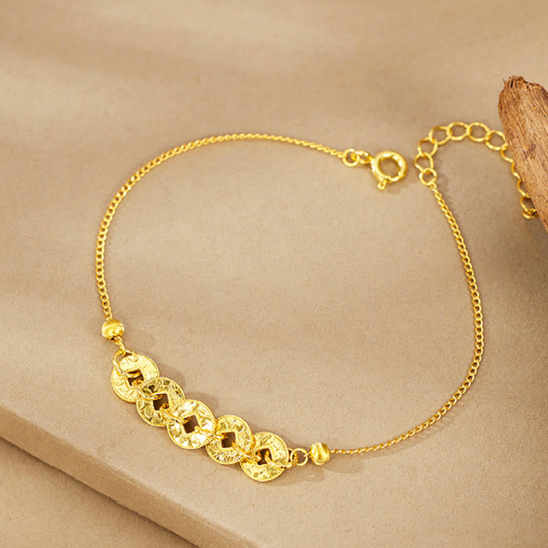Buddha Stones 925スターリングシルバー五帝コイン守護リングブレスレットネックレスペンダント - ゴールドブレスレット（手首周り：14～18cm） - image 8
