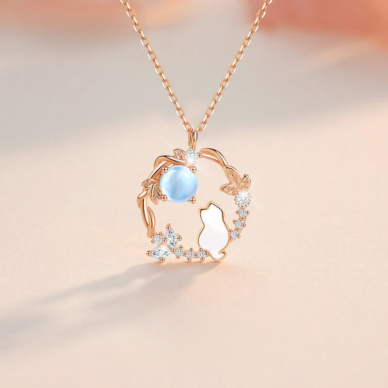 Buddha Stones 925スターリングシルバー 猫の花の良縁祈願のイヤリング ブレスレット ネックレス ペンダント - 925スターリングシルバーの猫ネックレス - image 0