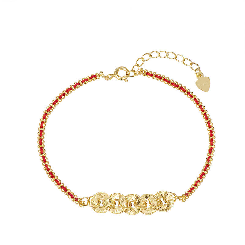 Buddha Stones 925スターリングシルバー五帝コイン赤紐バランスブレスレット - image 2