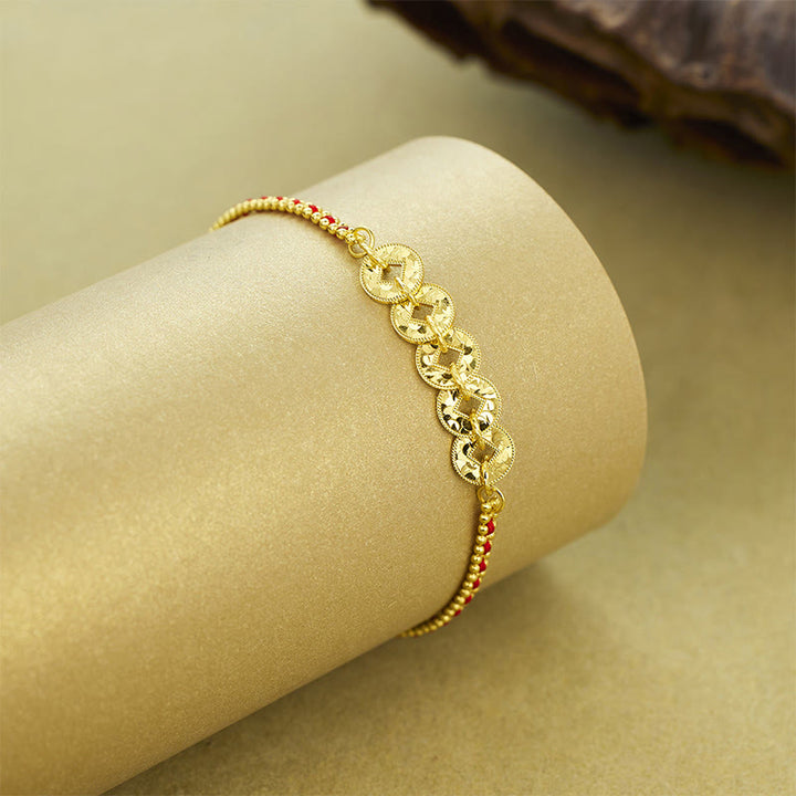 Buddha Stones 925スターリングシルバー五帝コイン赤紐バランスブレスレット - image 3