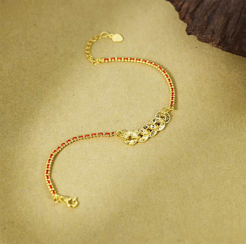 Buddha Stones 925スターリングシルバー五帝コイン赤紐バランスブレスレット - image 4