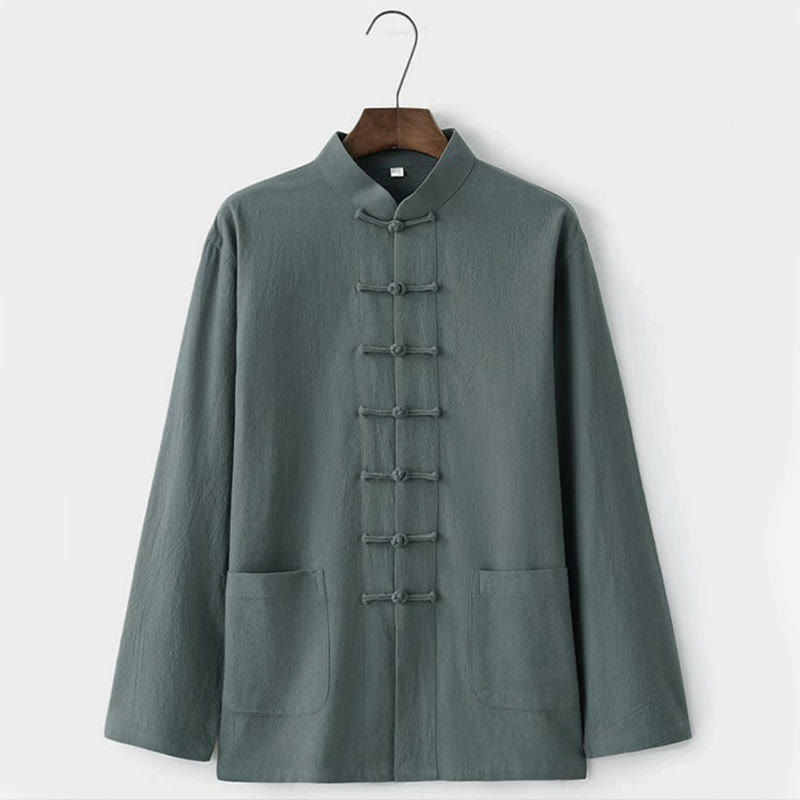 Buddha Stones 2点セット 唐装 伝統 カエルボタン ユニフォーム 長袖 シャツ パンツ メンズ セット - image 6