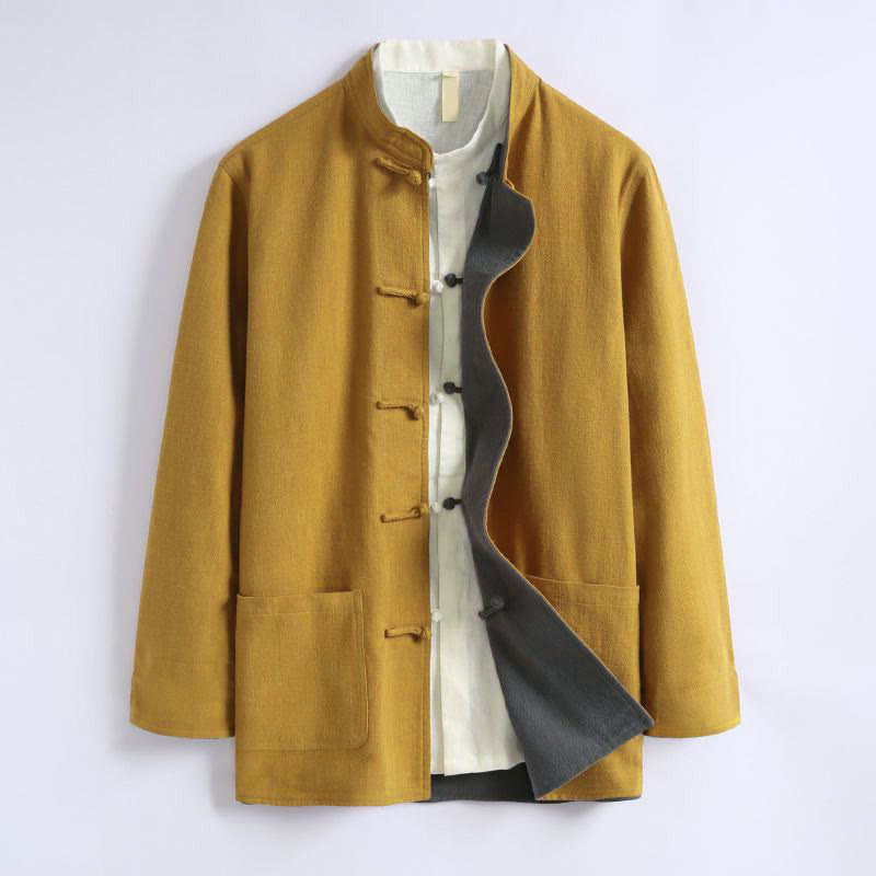 Buddha Stones春の中国風リバーシブルメンズフロッグボタンコットン長袖ジャケット - image 1