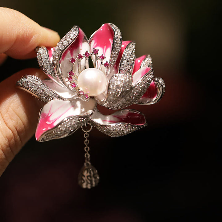 Buddha Stones 蓮の花真珠の新たな始まりの銅製ブローチ - image 3