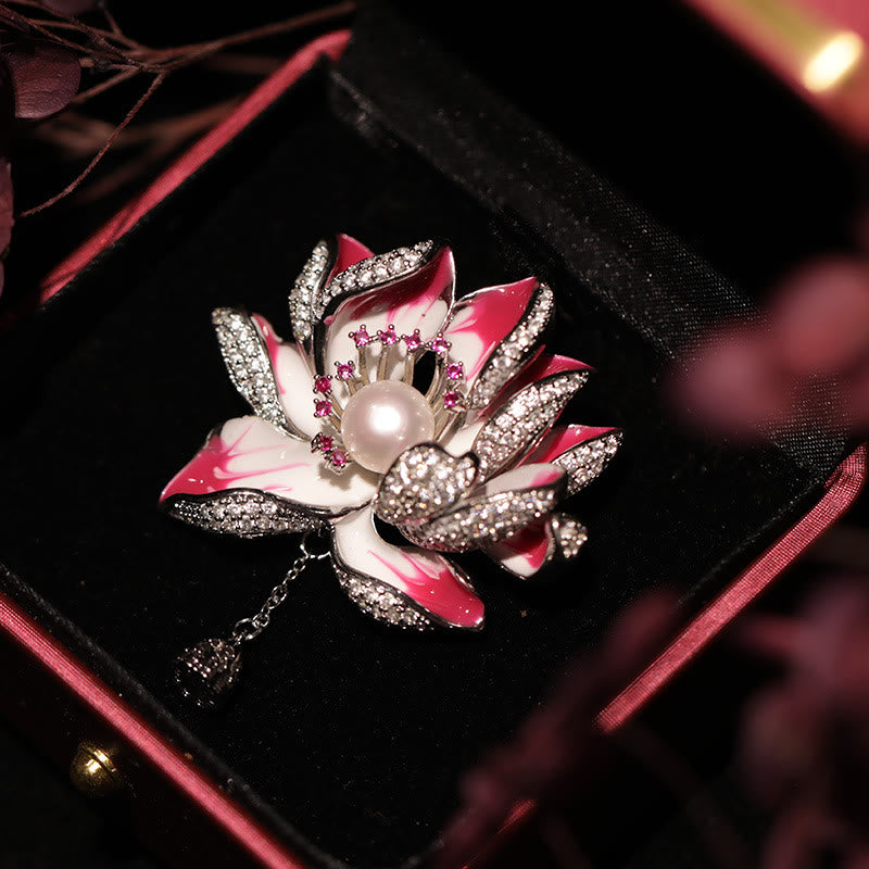 Buddha Stones 蓮の花真珠の新たな始まりの銅製ブローチ - ローズレッド - image 2