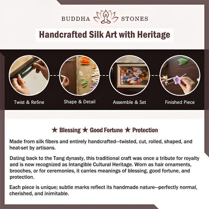 Buddha Stones ハンドメイドシルクアートベルベットカメリア良縁祈願保護ブローチ - image 6
