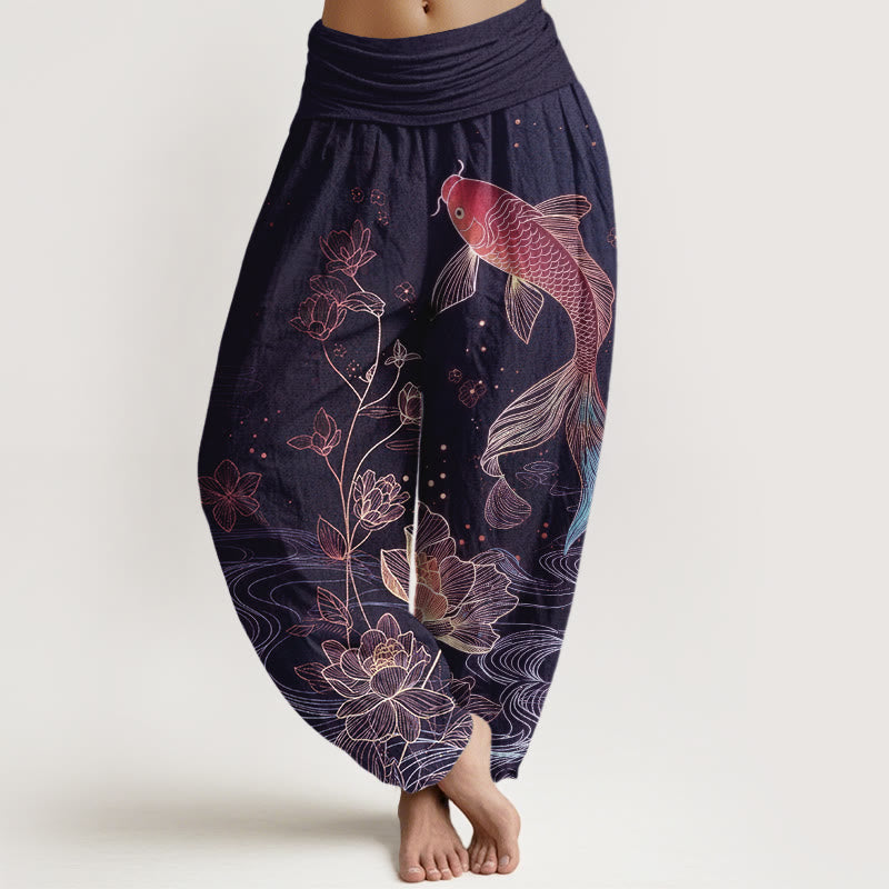 Buddha Stones 蓮の鯉レディース伸縮性ウエストピュアコットンハーレムパンツ - インジゴ - US16、 UK/AU20、 EU48 (3XL) - image 5