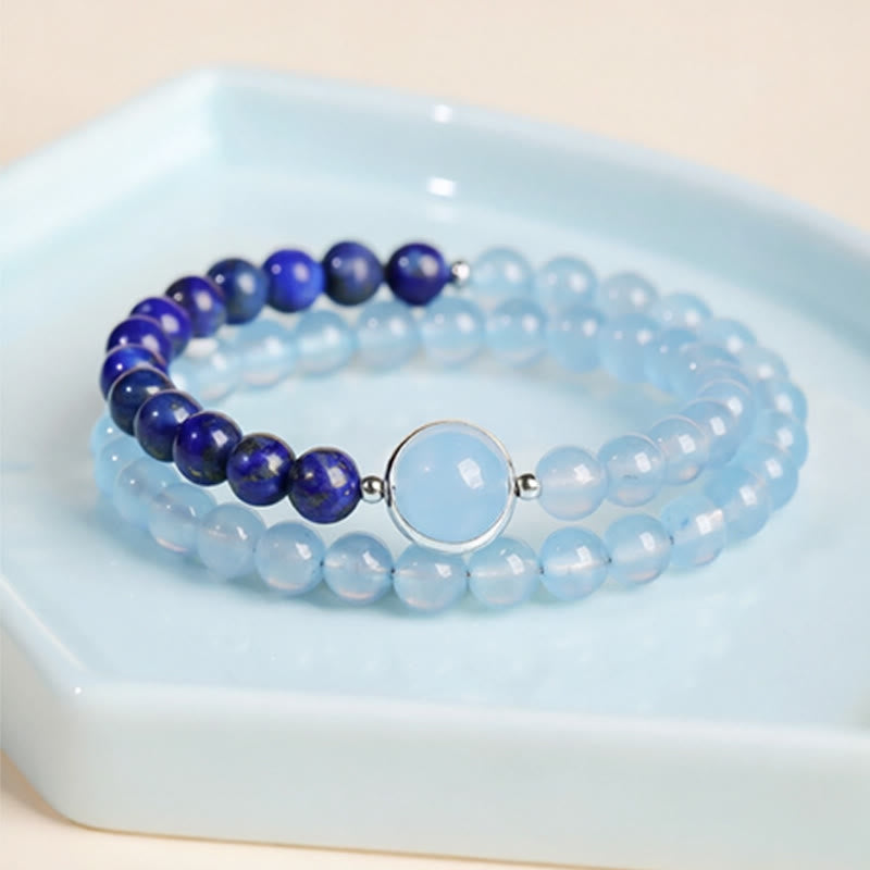 Buddha Stones 天然アクアマリン（ラピスラズリ）ヒーリングブレスレット - image 2