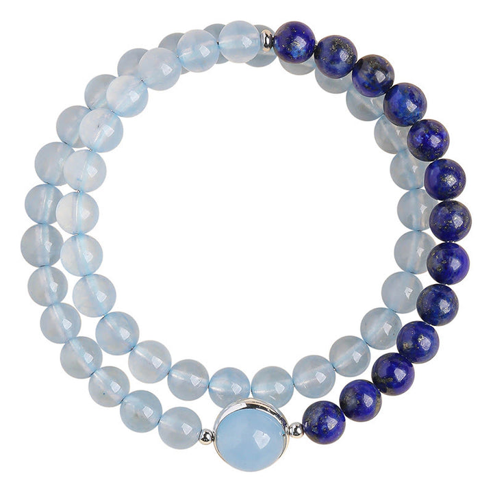 Buddha Stones 天然アクアマリン（ラピスラズリ）ヒーリングブレスレット - image 8