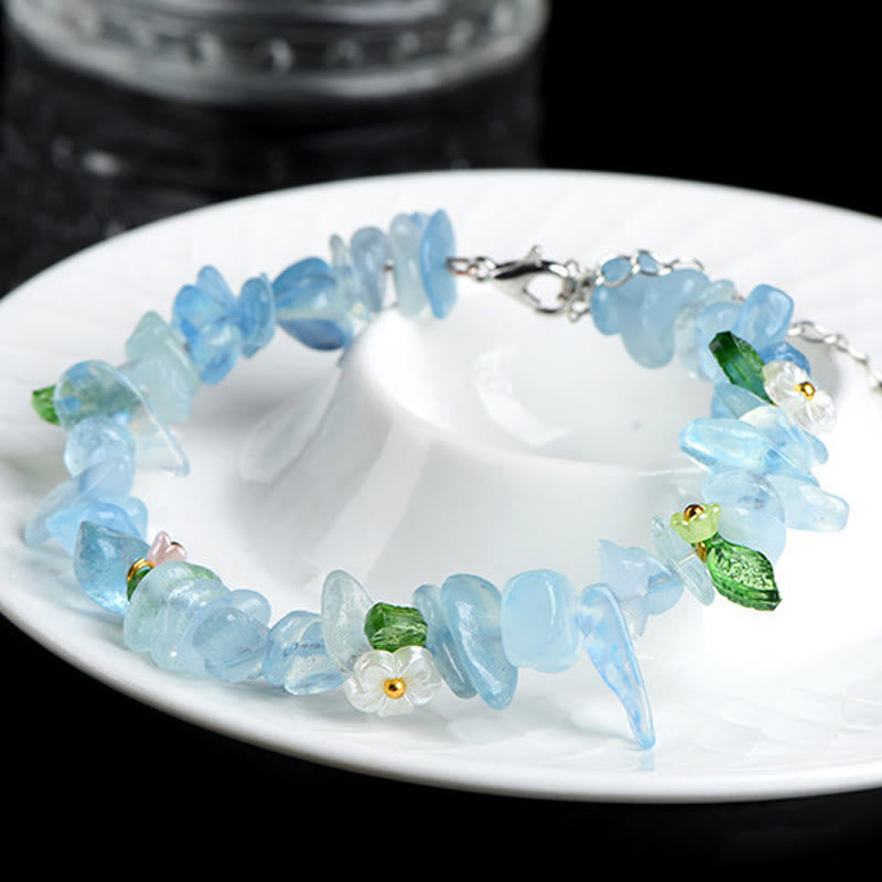 Buddha Stones 天然アクアマリン、ペリドット、ストロベリークォーツ、各種クリスタルを使用したセレニティブレスレット - image 2