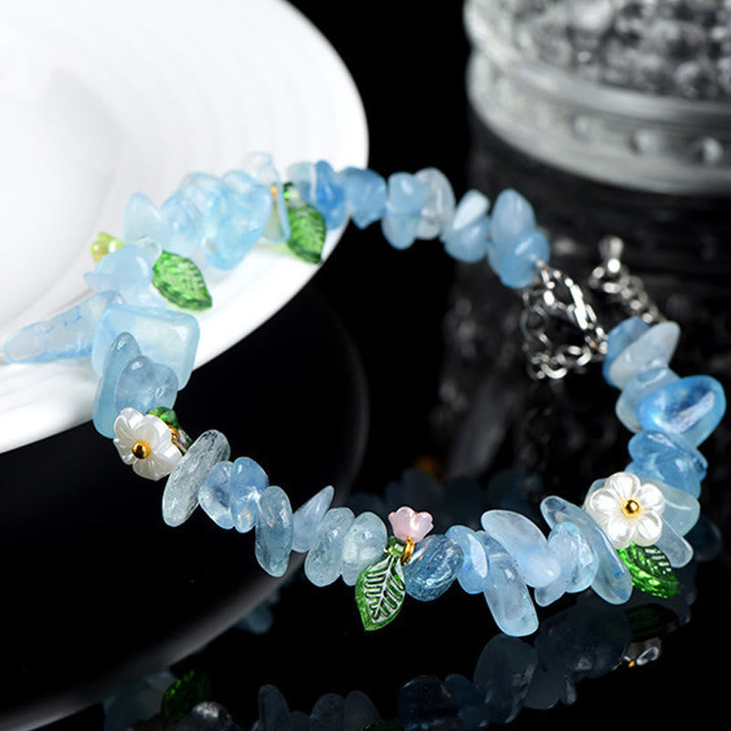 Buddha Stones 天然アクアマリン、ペリドット、ストロベリークォーツ、各種クリスタルを使用したセレニティブレスレット - image 3
