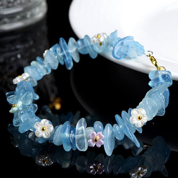 Buddha Stones 天然アクアマリン、ペリドット、ストロベリークォーツ、各種クリスタルを使用したセレニティブレスレット - image 8