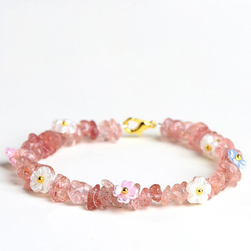 Buddha Stones 天然アクアマリン、ペリドット、ストロベリークォーツ、各種クリスタルを使用したセレニティブレスレット - ストロベリークォーツ（手首周り：14～15cm） - image 35