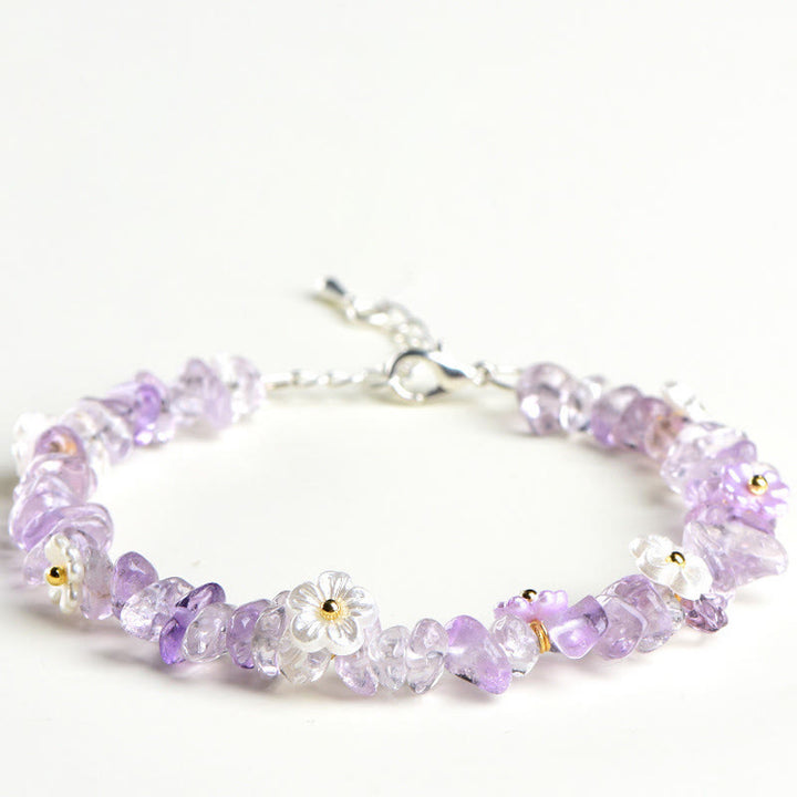 Buddha Stones 天然アクアマリン、ペリドット、ストロベリークォーツ、各種クリスタルを使用したセレニティブレスレット - アメジスト（手首周り：15～20cm） - image 41