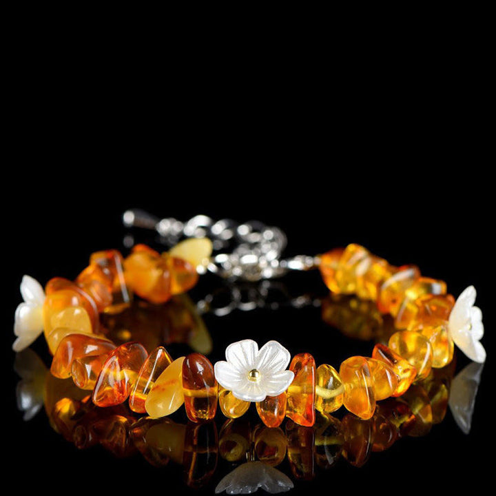 Buddha Stones 天然アクアマリン、ペリドット、ストロベリークォーツ、各種クリスタルを使用したセレニティブレスレット - アンバー（手首周り：15～20cm） - image 23