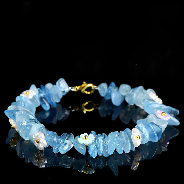 Buddha Stones 天然アクアマリン、ペリドット、ストロベリークォーツ、各種クリスタルを使用したセレニティブレスレット - アクアマリン（手首周り：14～15cm） - image 6