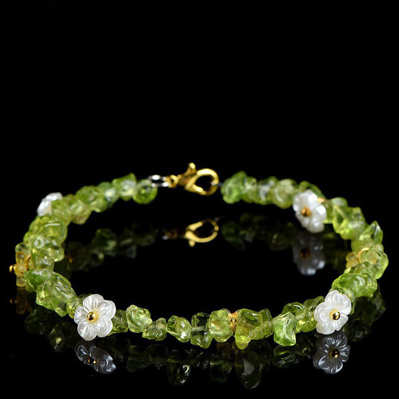 Buddha Stones 天然アクアマリン、ペリドット、ストロベリークォーツ、各種クリスタルを使用したセレニティブレスレット - ペリドット（手首周り：14～15cm） - image 12