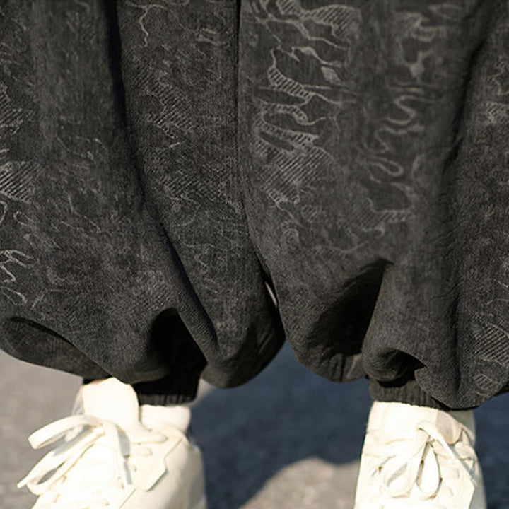 Buddha Stones ブラックジャカードドローストリングゴムカフメンズハーレムパンツ（ポケット付き） - image 9