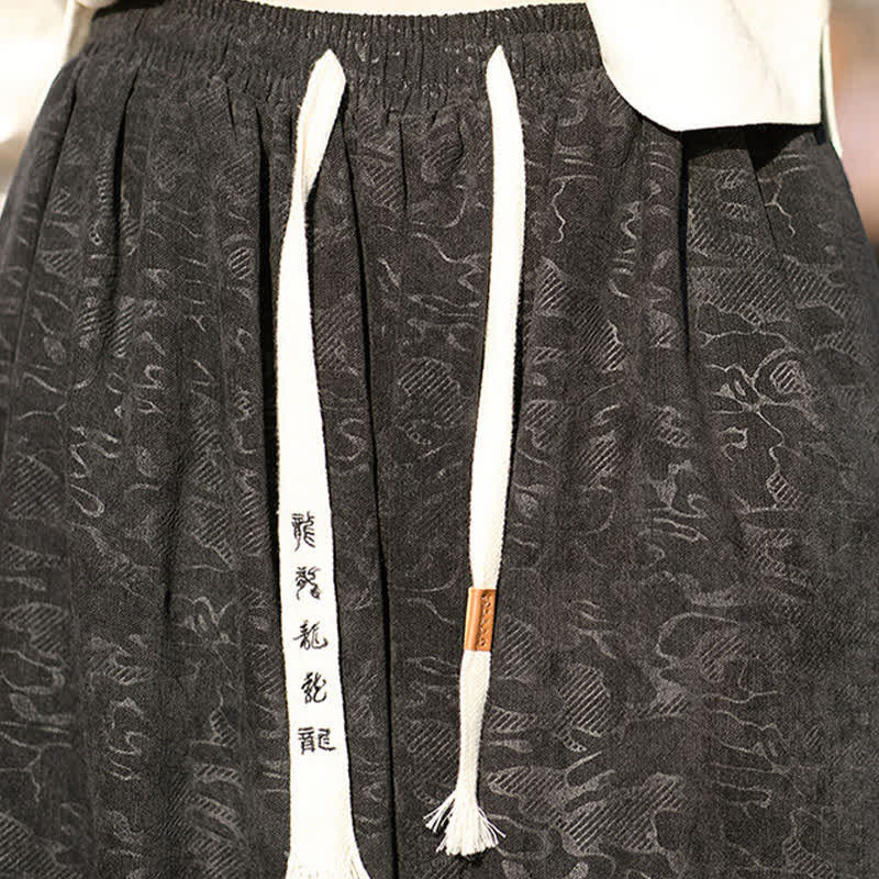 Buddha Stones ブラックジャカードドローストリングゴムカフメンズハーレムパンツ（ポケット付き） - image 8