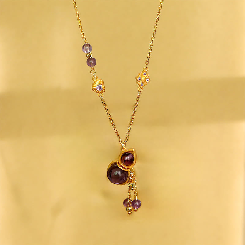 Buddha Stones ひょうたんタッセル付きアメジスト銅チェーン瞑想ネックレスペンダント - image 5