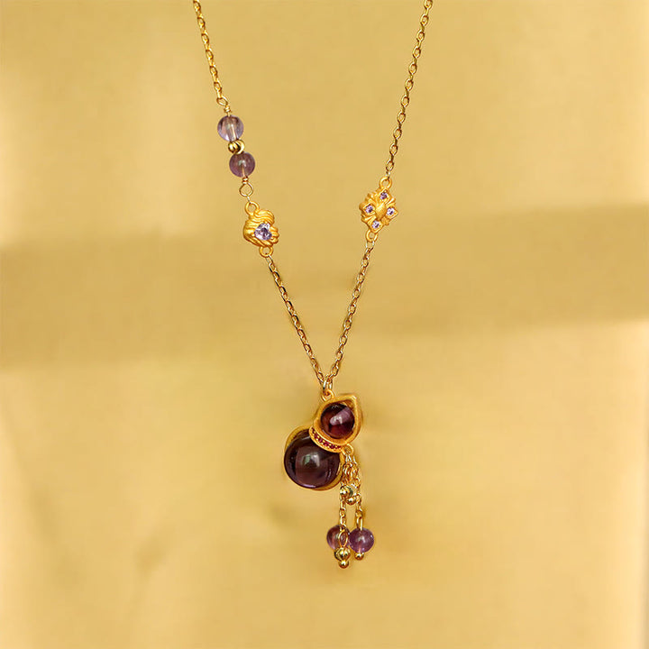 Buddha Stones ひょうたんタッセル付きアメジスト銅チェーン瞑想ネックレスペンダント - image 5