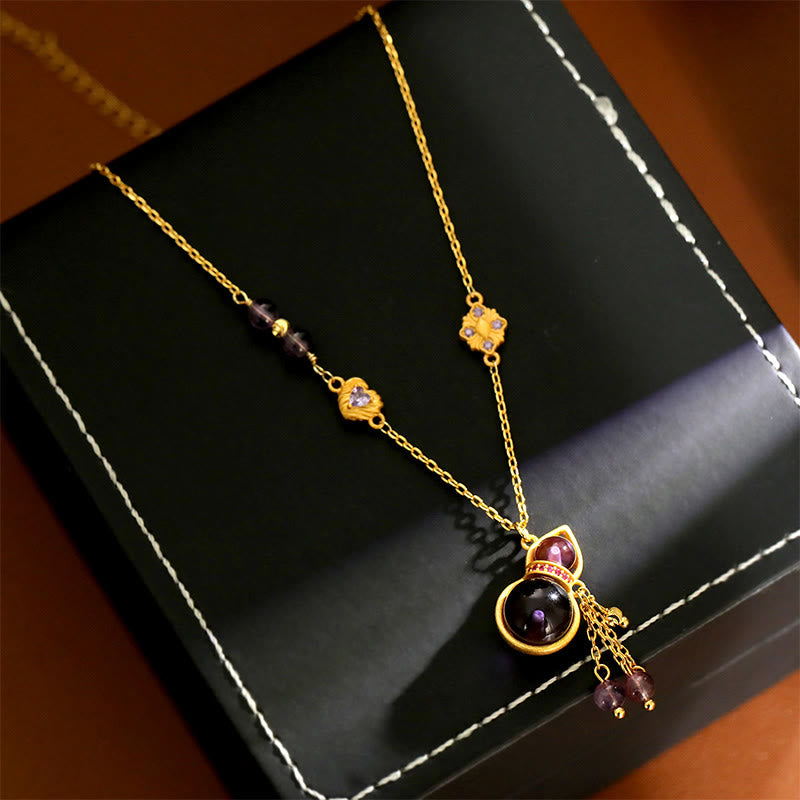 Buddha Stones ひょうたんタッセル付きアメジスト銅チェーン瞑想ネックレスペンダント - ひょうたん（ペンダントサイズ：約3×1.4cm） - image 1