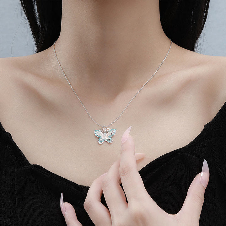 Buddha Stones 999スターリングシルバー製バタフライブルーエナメルプロテクションネックレスペンダント - image 4