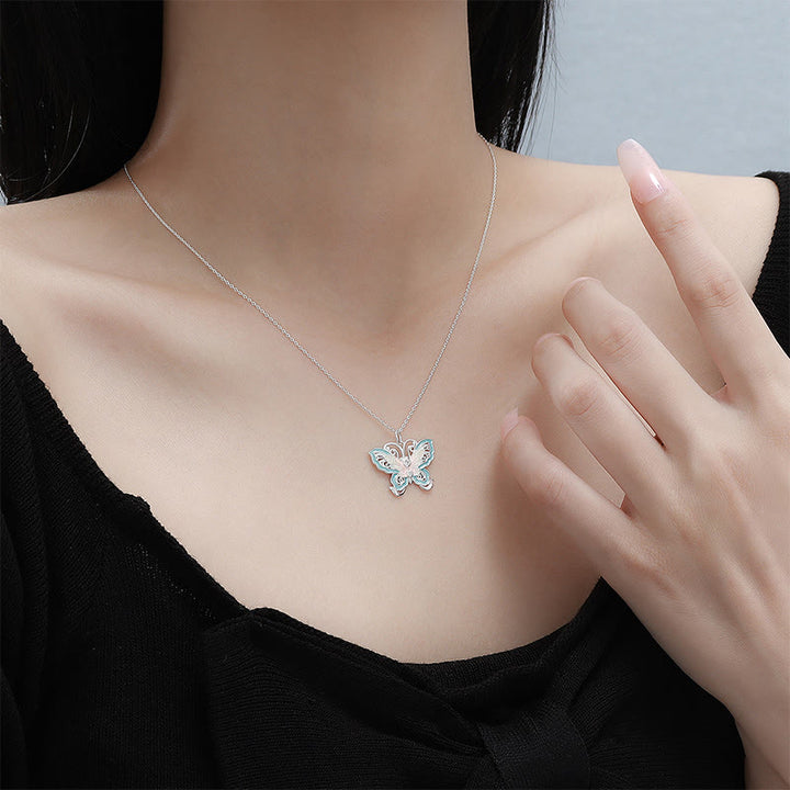 Buddha Stones 999スターリングシルバー製バタフライブルーエナメルプロテクションネックレスペンダント - image 3