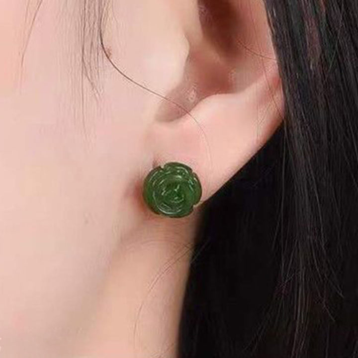 Buddha Stones 925スターリングシルバー製グリーンカルセドニーローズピアス（強さと勇気） - image 8