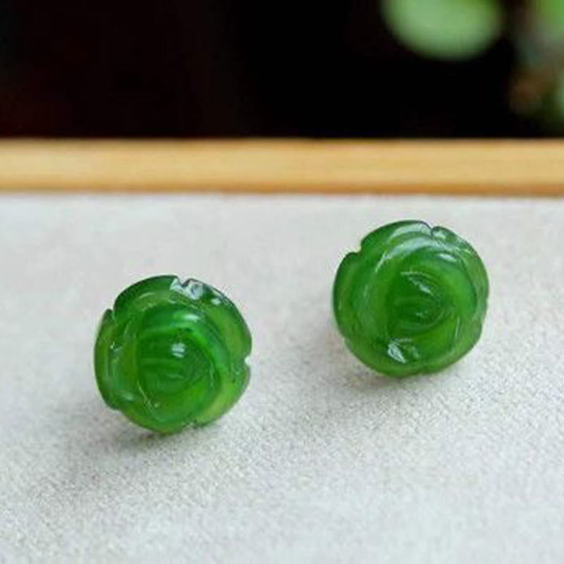 Buddha Stones 925スターリングシルバー製グリーンカルセドニーローズピアス（強さと勇気） - image 7