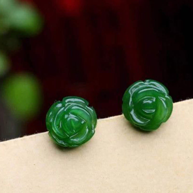 Buddha Stones 925スターリングシルバー製グリーンカルセドニーローズピアス（強さと勇気） - image 2