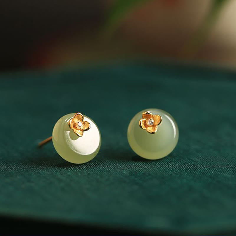 Buddha Stones シアンジェイド 925スターリングシルバー フラワーハーモニーイヤリング - シアンジェイド（925スターリングシルバー製ポスト） - image 0