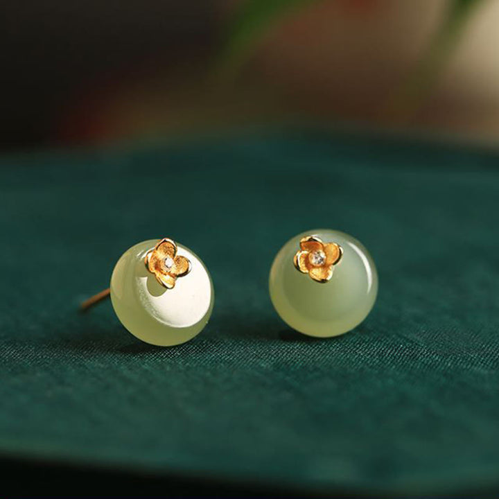 Buddha Stones シアンジェイド 925スターリングシルバー フラワーハーモニーイヤリング - シアンジェイド（925スターリングシルバー製ポスト） - image 0