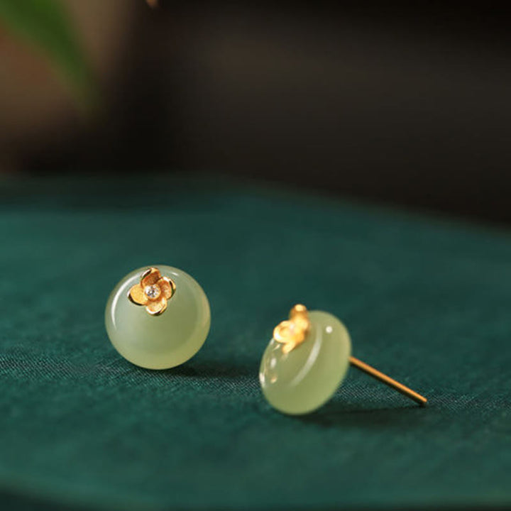 Buddha Stones シアンジェイド 925スターリングシルバー フラワーハーモニーイヤリング - image 1