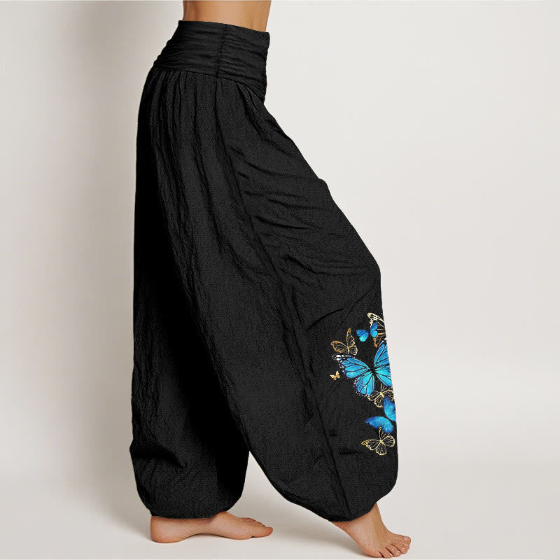 Buddha Stones コットン製蝶柄レディースゴムウエストハーレムパンツ - image 1