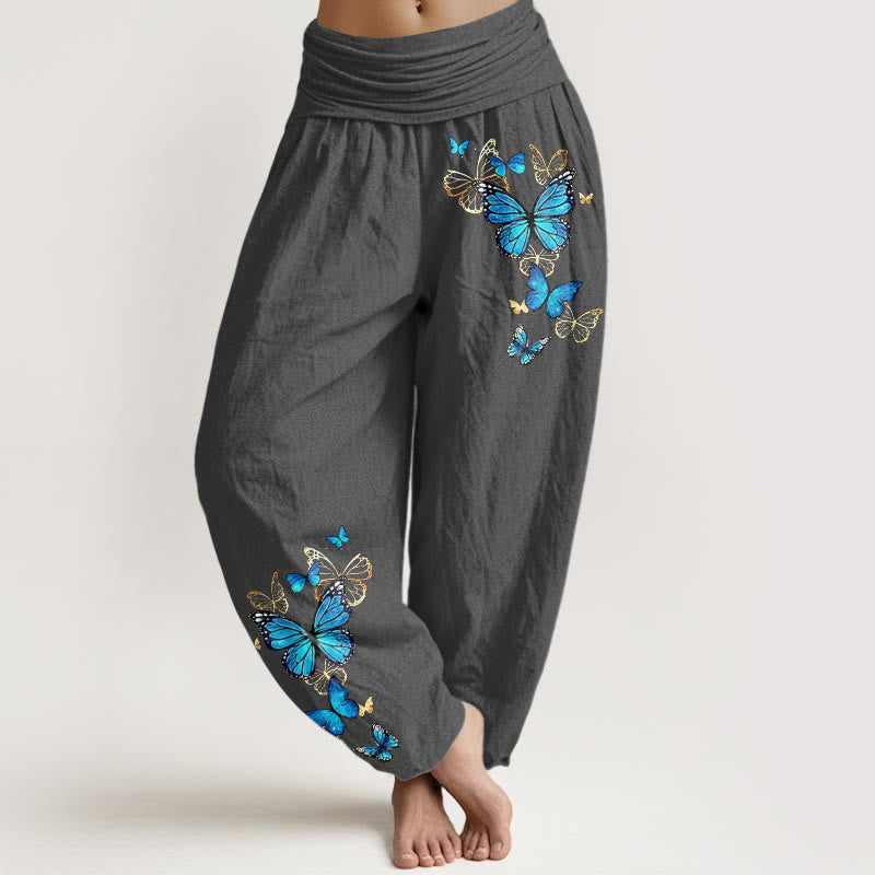 Buddha Stones コットン製蝶柄レディースゴムウエストハーレムパンツ - 薄暗い灰色 - US16、 UK/AU20、 EU48 (3XL) - image 8