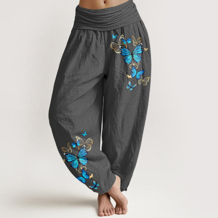 Buddha Stones コットン製蝶柄レディースゴムウエストハーレムパンツ - 薄暗い灰色 - US16、 UK/AU20、 EU48 (3XL) - image 8