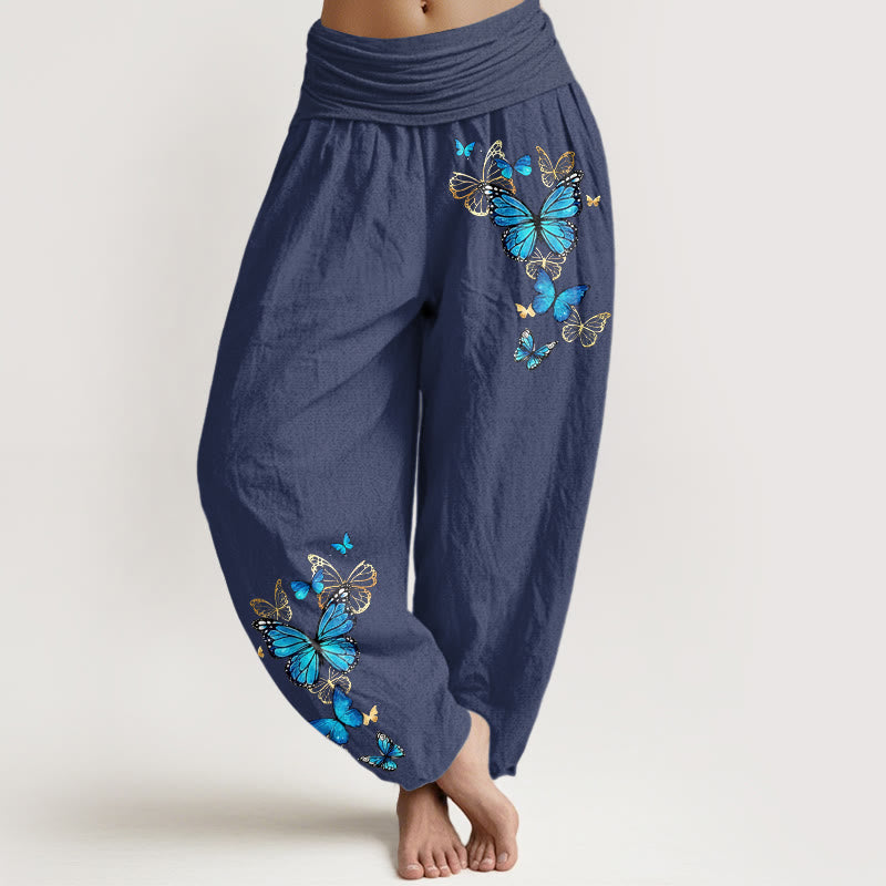 Buddha Stones コットン製蝶柄レディースゴムウエストハーレムパンツ - ダークスレートブルー - US16、 UK/AU20、 EU48 (3XL) - image 5