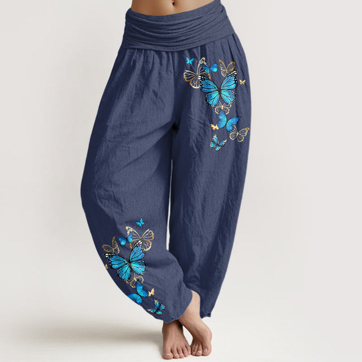 Buddha Stones コットン製蝶柄レディースゴムウエストハーレムパンツ - ダークスレートブルー - US16、 UK/AU20、 EU48 (3XL) - image 5