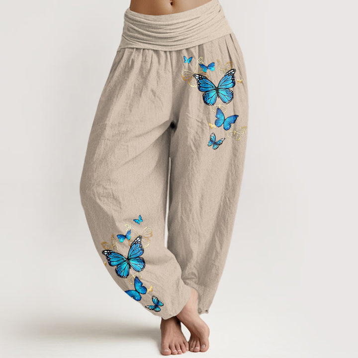 Buddha Stones コットン製蝶柄レディースゴムウエストハーレムパンツ - タン - US16、 UK/AU20、 EU48 (3XL) - image 11