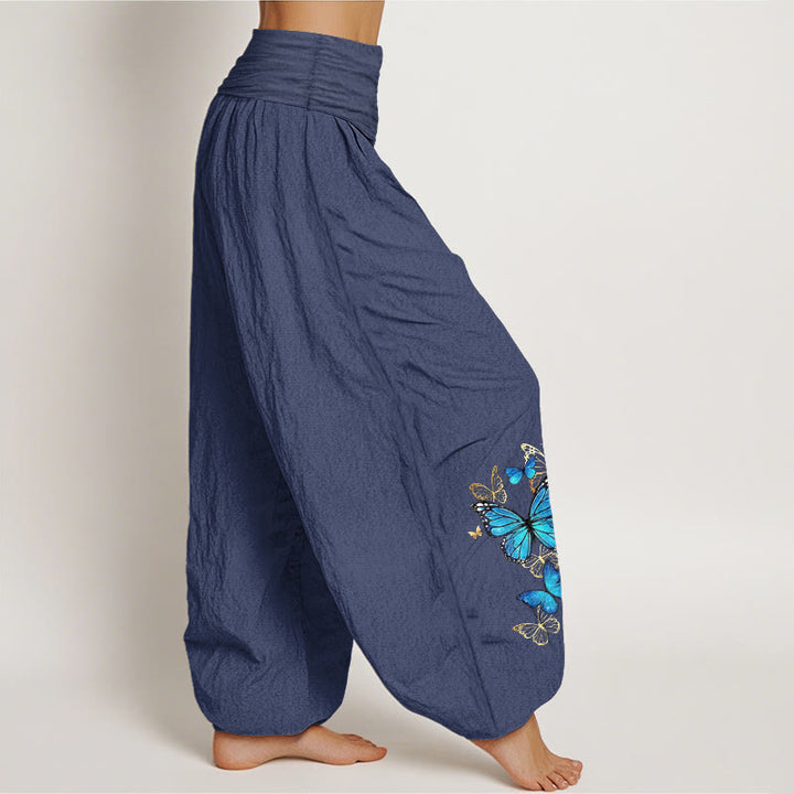 Buddha Stones コットン製蝶柄レディースゴムウエストハーレムパンツ - image 6