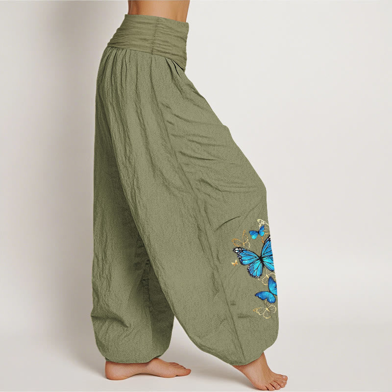 Buddha Stones コットン製蝶柄レディースゴムウエストハーレムパンツ - image 15