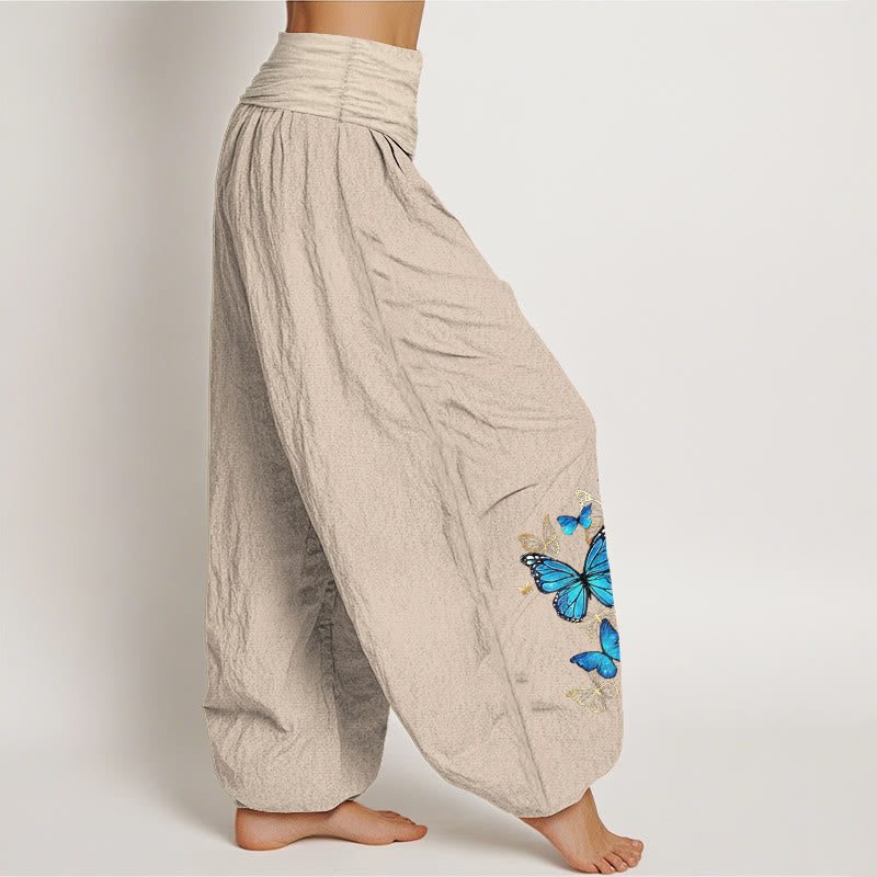 Buddha Stones コットン製蝶柄レディースゴムウエストハーレムパンツ - image 12