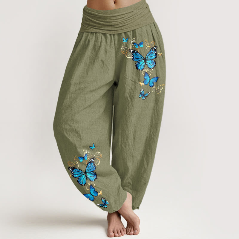 Buddha Stones コットン製蝶柄レディースゴムウエストハーレムパンツ - オリーブドラブ - US16、 UK/AU20、 EU48 (3XL) - image 14